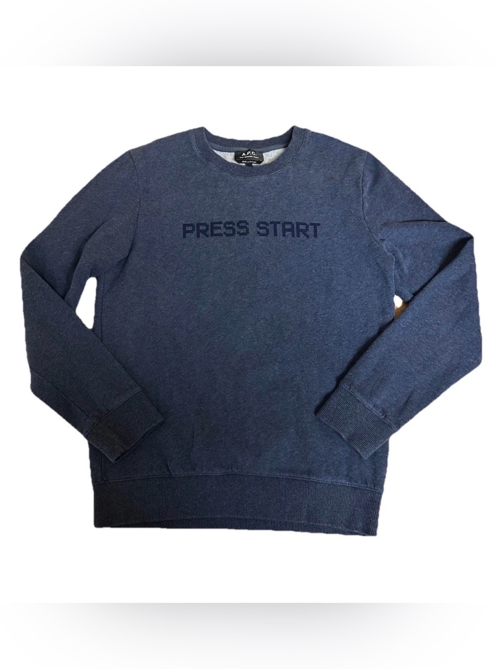 A.P.C. Press Start Crew Sweat Blue Crewneck Sweatshirt Pullover Sz Small